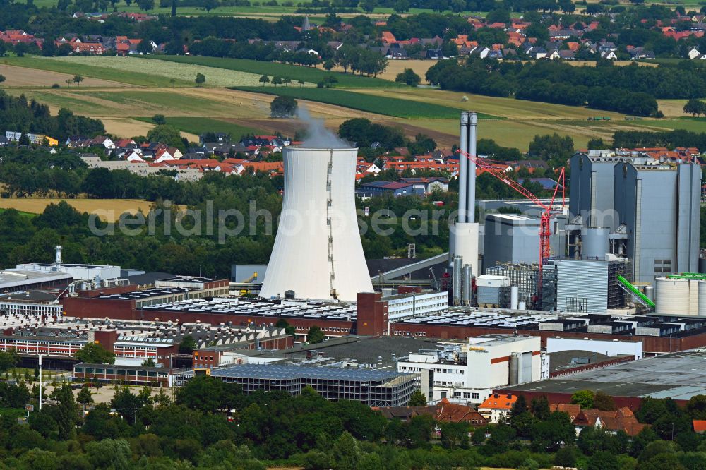 Aerial photograph Hannover - Power plants and exhaust towers of thermal power station Gemeinschaftskraftwerk Stoecken on street Stelinger Strasse in the district Stoecken in Hannover in the state Lower Saxony, Germany