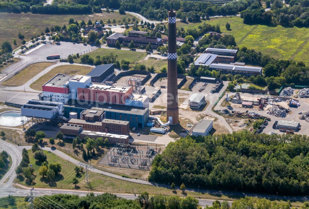 Großräschen from the bird's eye view: Power plants and exhaust towers of thermal power station on street Bergmannstrasse in Grossraeschen in the state Brandenburg, Germany