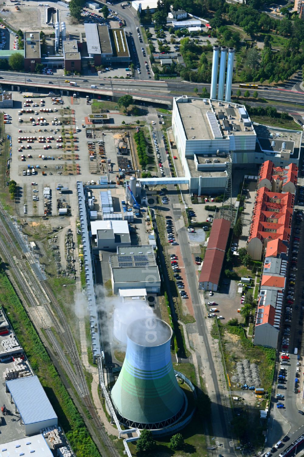 Aerial photograph Dresden - Power plants and exhaust towers of thermal power station Heizkraftwerk Nossener Bruecke on Oederaner Strasse in the district Suedvorstadt in Dresden in the state Saxony, Germany