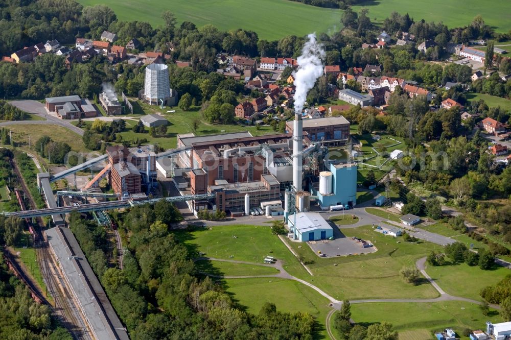 Aerial image Deuben - Power plants and exhaust towers of thermal power station Industriekraftwerk Deuben in Deuben in the state Saxony-Anhalt, Germany