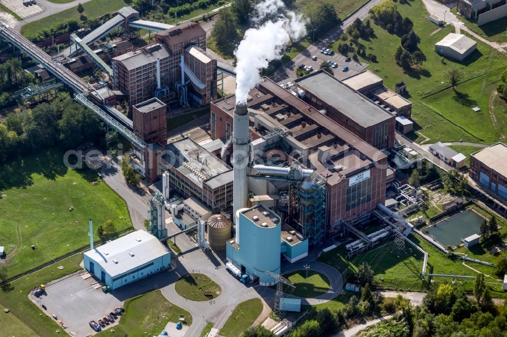 Aerial photograph Deuben - Power plants and exhaust towers of thermal power station Industriekraftwerk Deuben in Deuben in the state Saxony-Anhalt, Germany