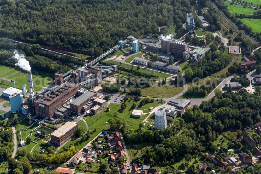 Deuben from above - Power plants and exhaust towers of thermal power station Industriekraftwerk Deuben in Deuben in the state Saxony-Anhalt, Germany