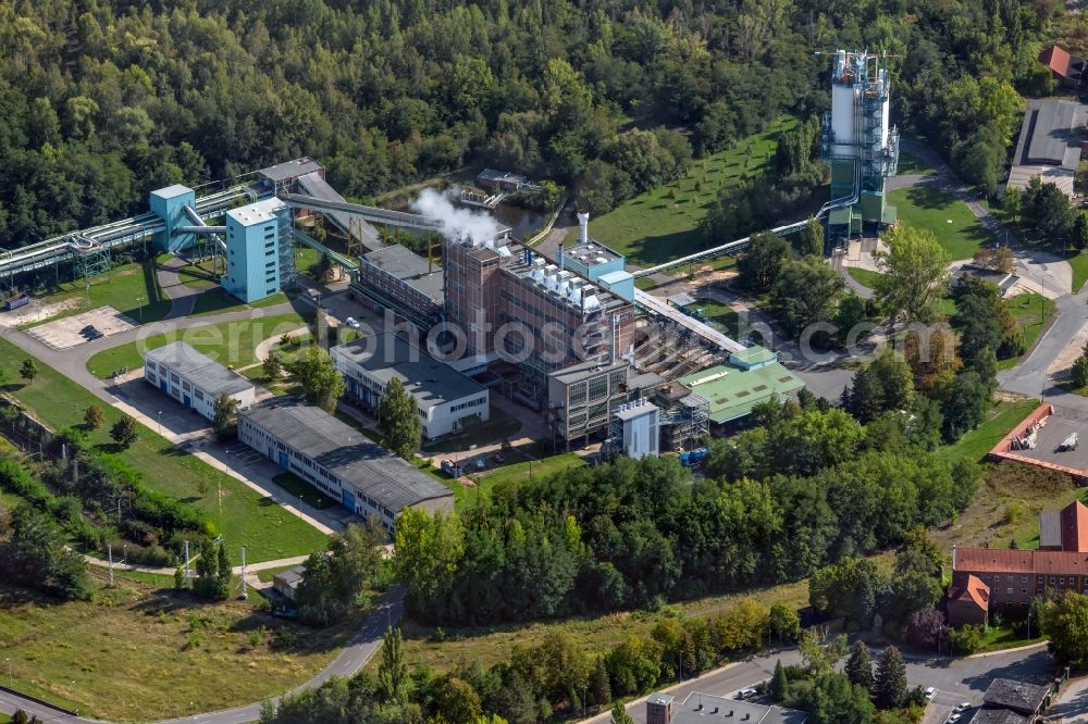 Aerial image Deuben - Power plants and exhaust towers of thermal power station Industriekraftwerk Deuben in Deuben in the state Saxony-Anhalt, Germany