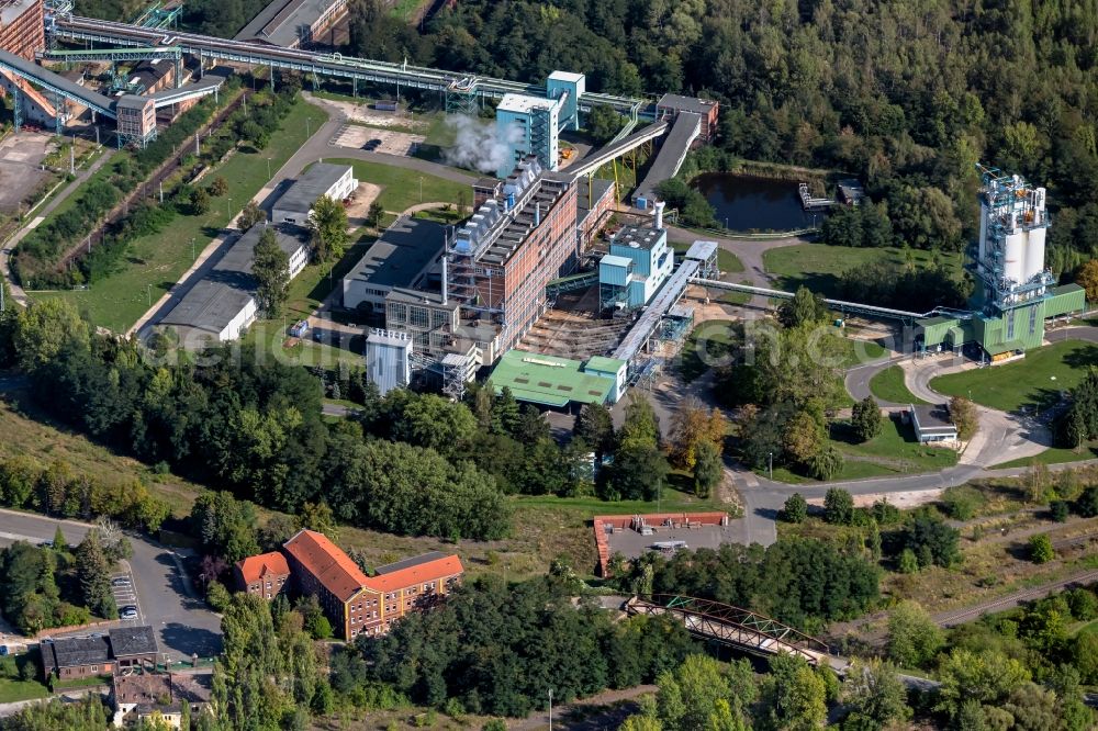 Deuben from above - Power plants and exhaust towers of thermal power station Industriekraftwerk Deuben in Deuben in the state Saxony-Anhalt, Germany