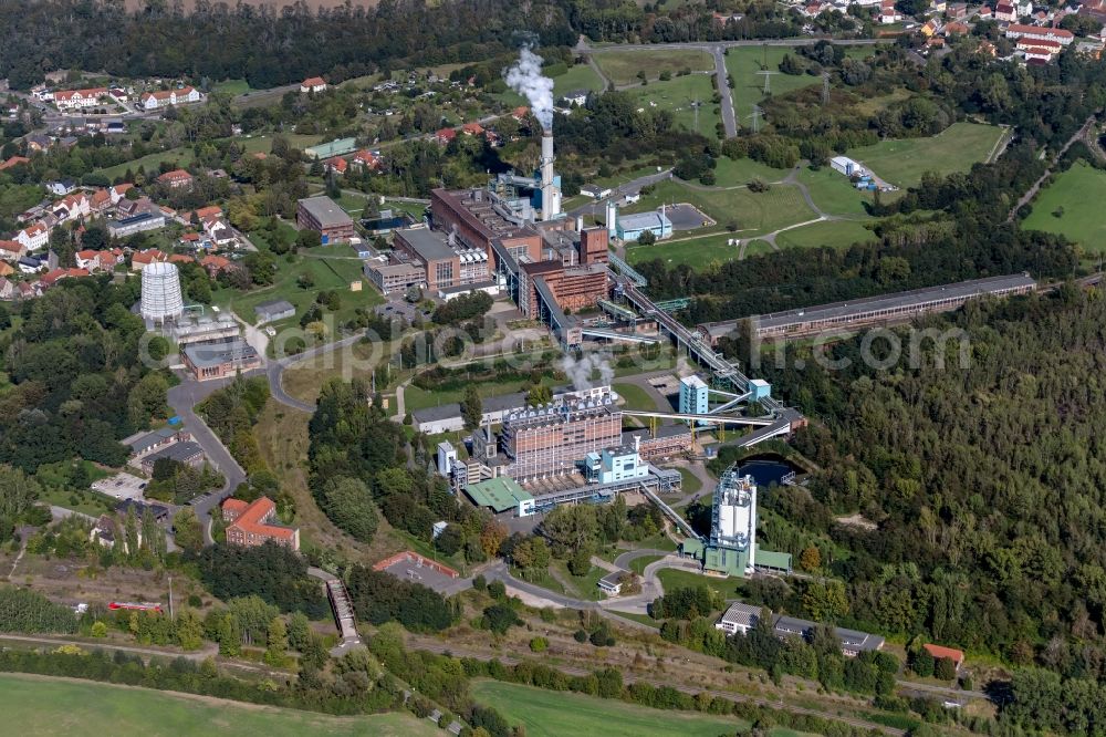 Aerial photograph Deuben - Power plants and exhaust towers of thermal power station Industriekraftwerk Deuben in Deuben in the state Saxony-Anhalt, Germany