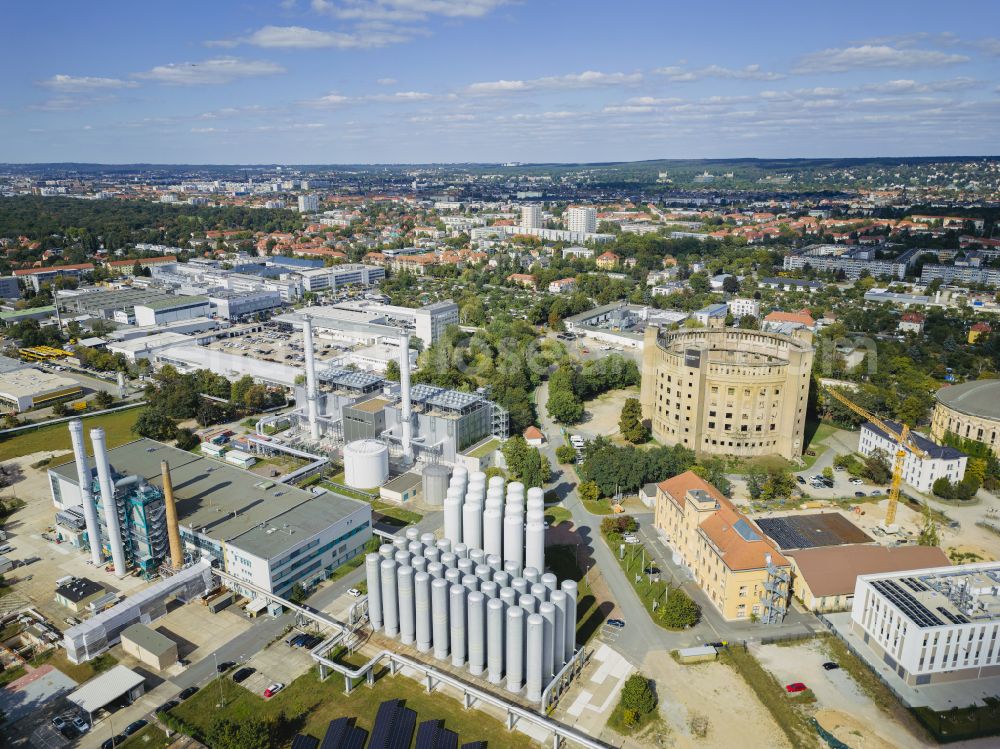 Dresden from above - Power plants and exhaust towers of thermal power station Innovationskraftwerk Dresden-Reick on street Liebstaedter Strasse in the district Seidnitz in Dresden in the state Saxony, Germany