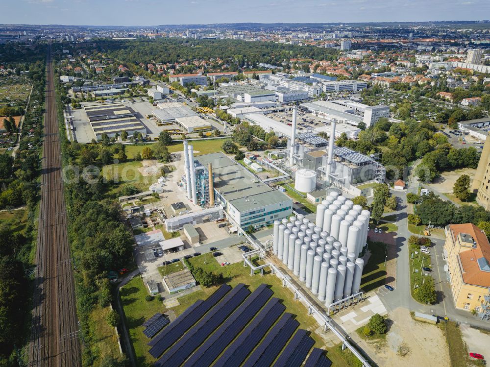 Aerial photograph Dresden - Power plants and exhaust towers of thermal power station Innovationskraftwerk Dresden-Reick on street Liebstaedter Strasse in the district Seidnitz in Dresden in the state Saxony, Germany