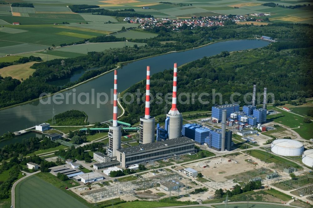 Aerial image Irsching - Power plants and exhaust towers of thermal power station Irsching of Uniper SE on Paarstrasse in Irsching in the state Bavaria, Germany