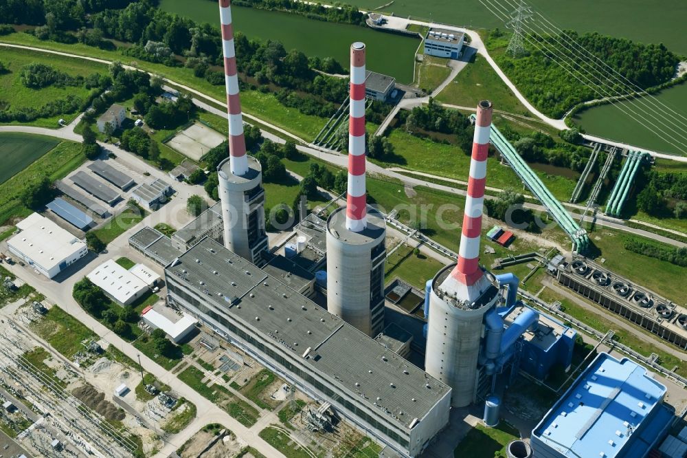 Aerial image Irsching - Power plants and exhaust towers of thermal power station Irsching of Uniper SE on Paarstrasse in Irsching in the state Bavaria, Germany