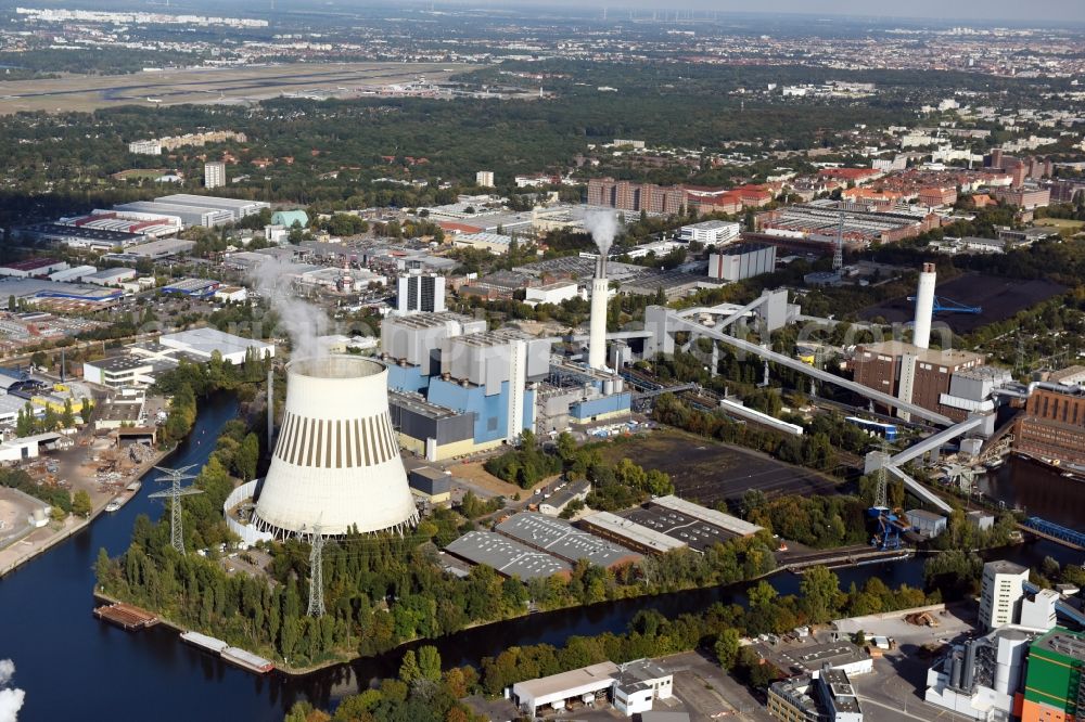 Berlin from above - Power plants and exhaust towers of thermal power station - Kraftwerk Reuter West Grosser Spreering in Berlin