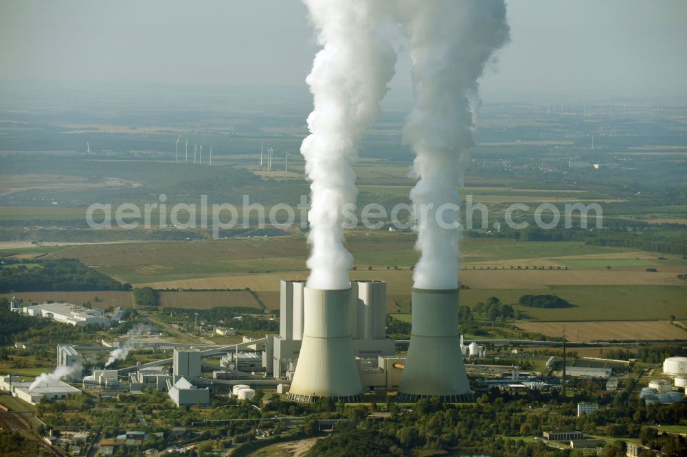 Aerial image Lippendorf - Power plants and exhaust towers of thermal power station of LEAG Lausitz Energie Kraftwerke AG in Lippendorf in the state Saxony, Germany