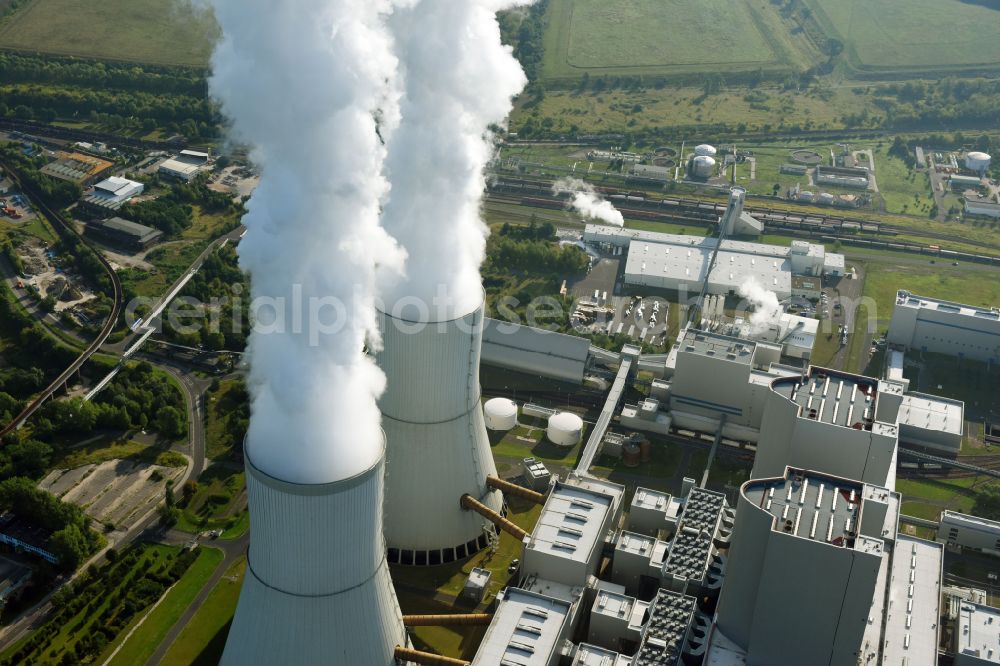 Aerial photograph Lippendorf - Power plants and exhaust towers of thermal power station of LEAG Lausitz Energie Kraftwerke AG in Lippendorf in the state Saxony, Germany