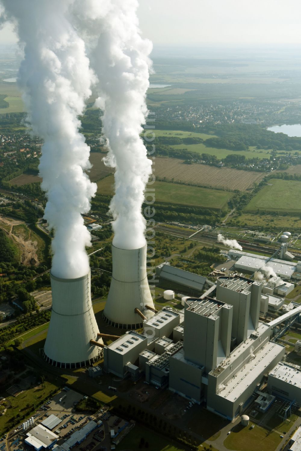 Aerial image Lippendorf - Power plants and exhaust towers of thermal power station of LEAG Lausitz Energie Kraftwerke AG in Lippendorf in the state Saxony, Germany