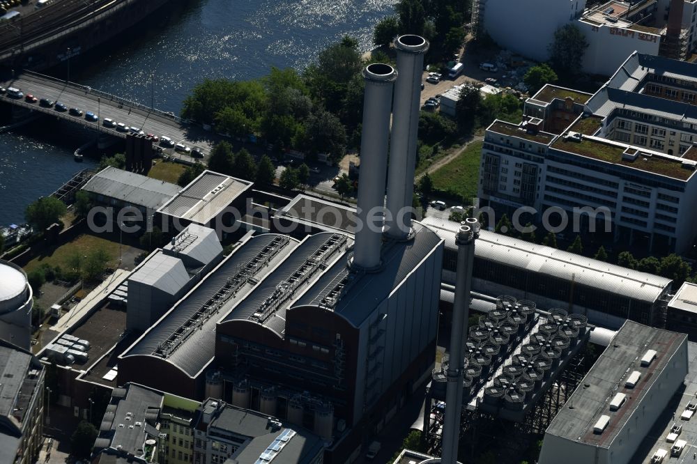 Berlin from the bird's eye view: Power plants and exhaust towers of thermal power station Mitte in Berlin