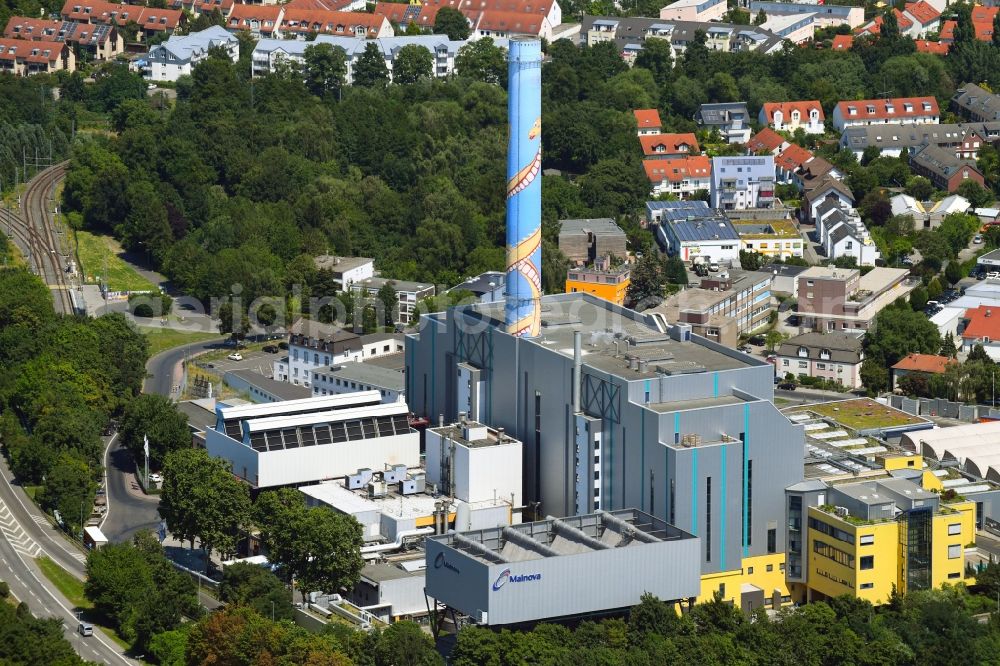 Frankfurt am Main from above - Power plants and exhaust towers of Waste incineration plant station of Entsorgungsunternehmen MHKW in Frankfurt in the state Hesse, Germany