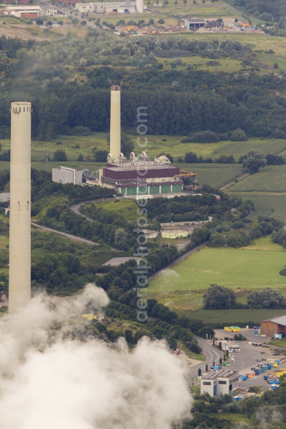 Hamm from above - Power plants and exhaust towers of Waste incineration plant station in the district Bockum-Hoevel in Hamm at Ruhrgebiet in the state North Rhine-Westphalia, Germany