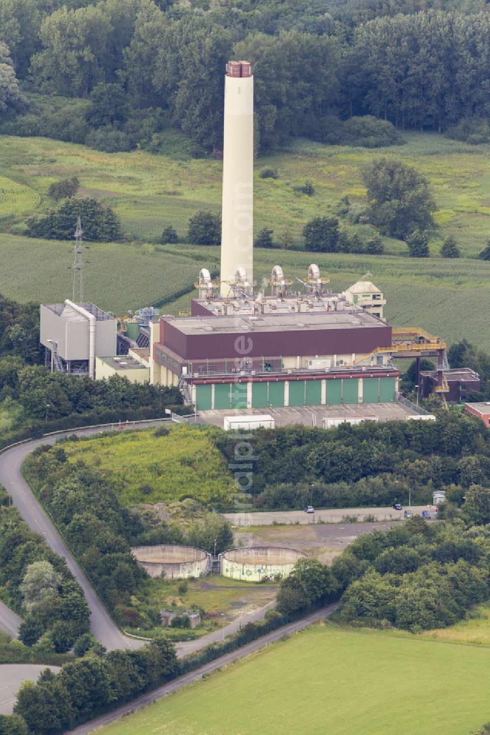 Aerial image Hamm - Power plants and exhaust towers of Waste incineration plant station in the district Bockum-Hoevel in Hamm at Ruhrgebiet in the state North Rhine-Westphalia, Germany