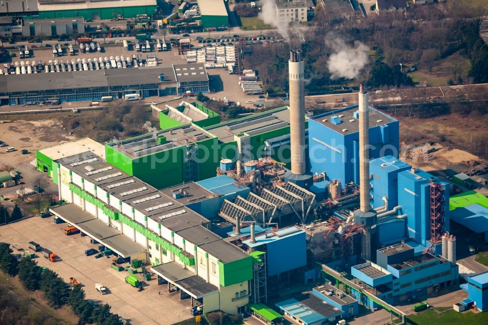 Herten from above - Power plants and exhaust towers of Waste incineration plant station Im Emscherbruch in Herten in the state North Rhine-Westphalia, Germany