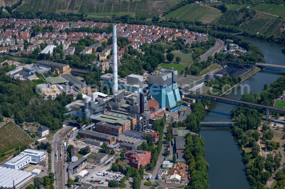 Stuttgart from above - power plants and exhaust towers of Waste incineration plant station in the district Muenster in Stuttgart in the state Baden-Wurttemberg, Germany