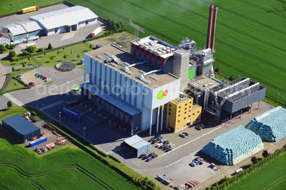 Lützen from the bird's eye view: Power plants and exhaust towers of Waste incineration plant station Prezero Energy Zorbau in Zorbau in the state Saxony-Anhalt, Germany