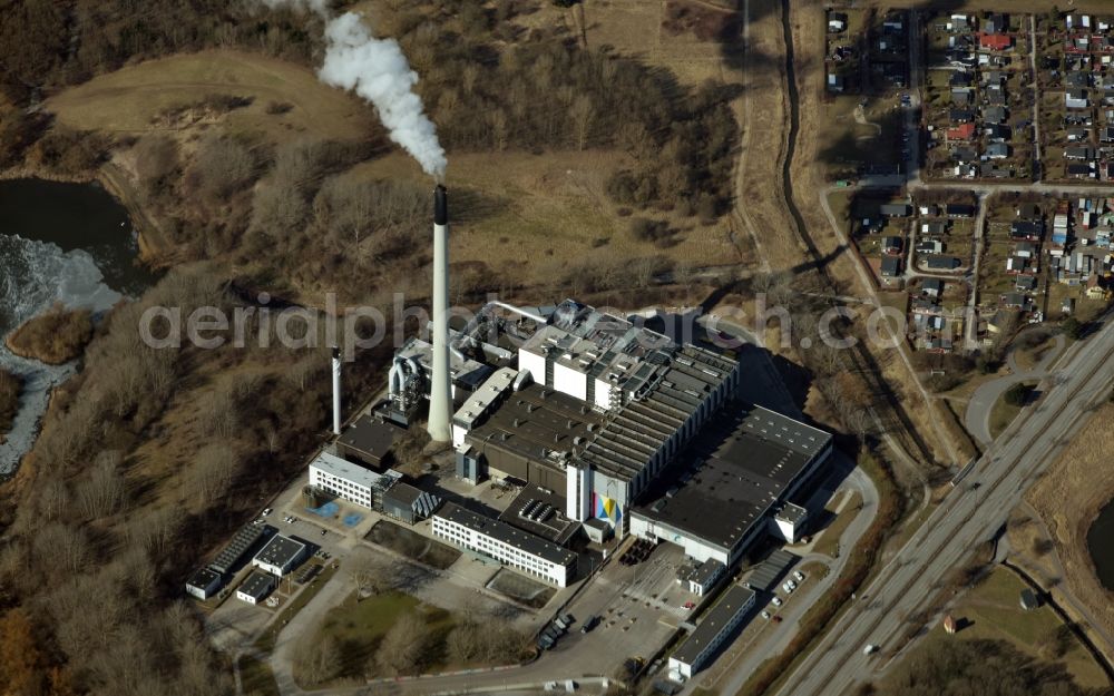 Glostrup from above - Power plants and exhaust towers of Waste incineration plant station Vestforbraending in Glostrup in Denmark