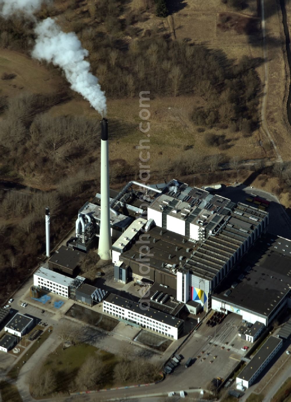 Glostrup from the bird's eye view: Power plants and exhaust towers of Waste incineration plant station Vestforbraending in Glostrup in Denmark