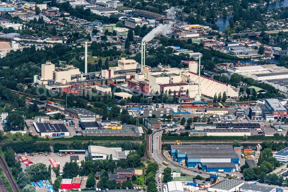 Aerial photograph Hamburg - Power plants and exhaust towers of thermal power station MVB Muellverwertung Borsigstrasse in the district Billbrock in Hamburg, Germany