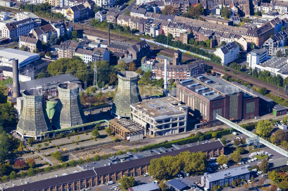 Aerial photograph Düsseldorf - Power plant facilities and exhaust towers of the combined heat and power plant of Stadtwerke Duesseldorf in the district of Flingern-Nord in Duesseldorf in the federal state of North Rhine-Westphalia, Germany