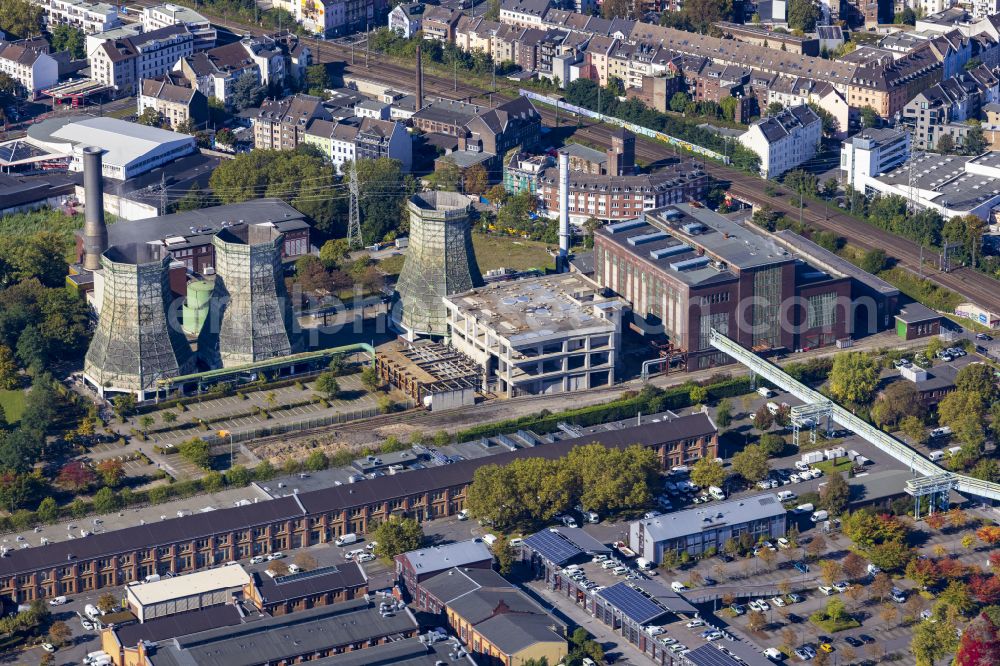 Düsseldorf from above - Power plant facilities and exhaust towers of the combined heat and power plant of Stadtwerke Duesseldorf in the district of Flingern-Nord in Duesseldorf in the federal state of North Rhine-Westphalia, Germany