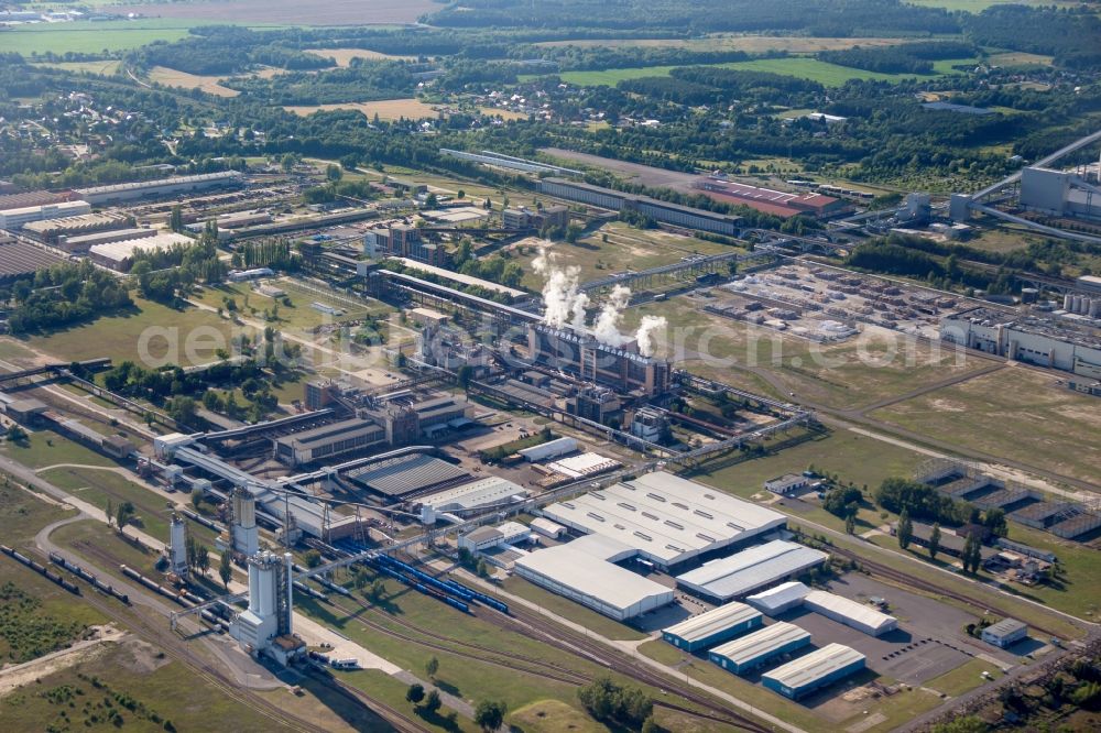 Spremberg from above - Power plants and Cooling towers of thermal power station Schwarze Pumpe of Vattenfall Europe in Spremberg in the state Brandenburg