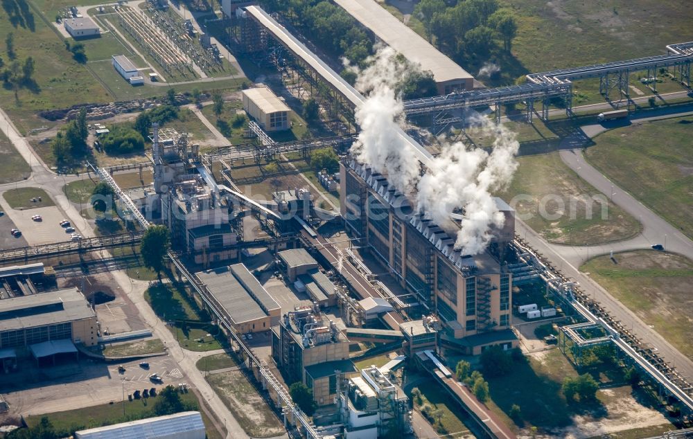 Aerial image Spremberg - Power plants and Cooling towers of thermal power station Schwarze Pumpe of Vattenfall Europe in Spremberg in the state Brandenburg