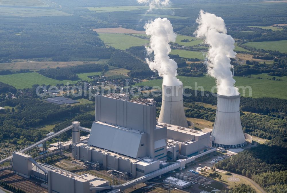 Aerial photograph Spremberg - Power plants and Cooling towers of thermal power station Schwarze Pumpe of Vattenfall Europe in Spremberg in the state Brandenburg