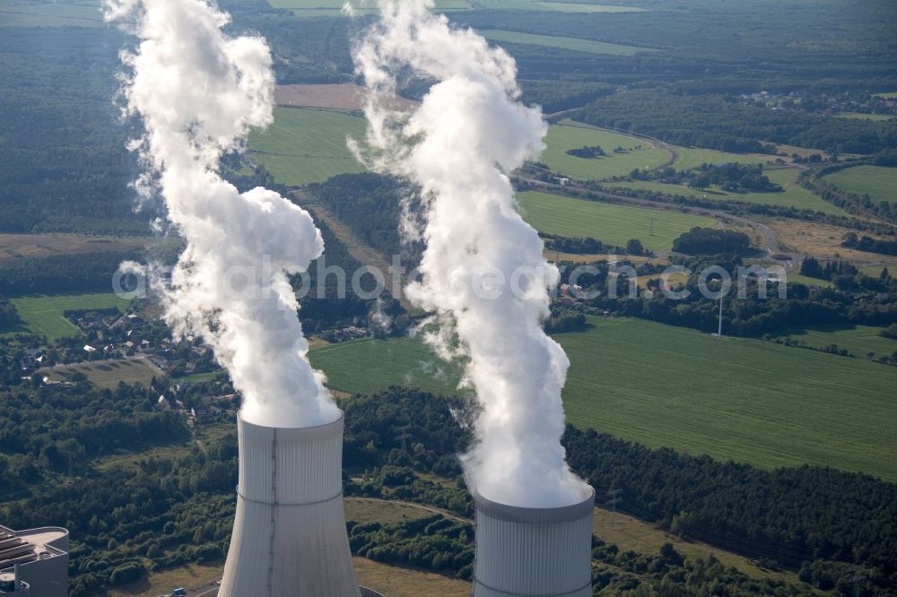 Spremberg from above - Power plants and Cooling towers of thermal power station Schwarze Pumpe of Vattenfall Europe in Spremberg in the state Brandenburg