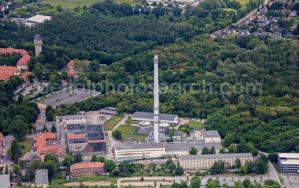 Berlin from above - Power plants and exhaust tower of thermal power station Vattenfall Heizkraftwerk Buch in the district Buch in Berlin, Germany