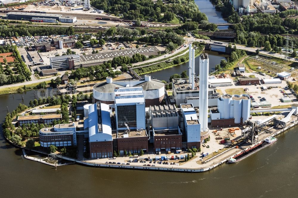 Hamburg from above - Power plants and exhaust towers of thermal power station Vattenfall Kraftwerk Tiefstack in Hamburg, Germany