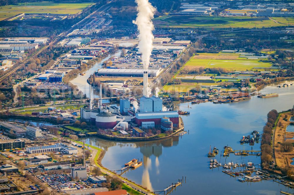 Aerial photograph Hamburg - Power plants and exhaust towers of thermal power station Vattenfall Kraftwerk Tiefstack in Hamburg, Germany