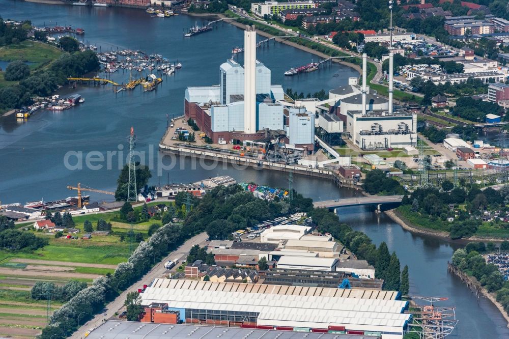 Aerial photograph Hamburg - Power plants and exhaust towers of thermal power station Vattenfall Kraftwerk Tiefstack on Moorfleeter Kanal in Hamburg, Germany