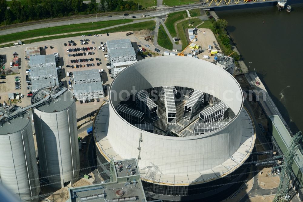 Aerial image Hamburg - Power plants and exhaust towers of thermal power station Vattenfall Tiefstack in Hamburg Moorburg, Germany