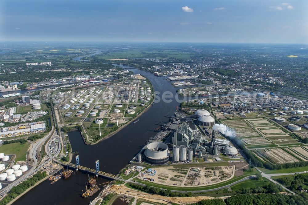 Hamburg from above - Power plants and exhaust towers of thermal power station Vattenfall Tiefstack in Hamburg Moorburg, Germany