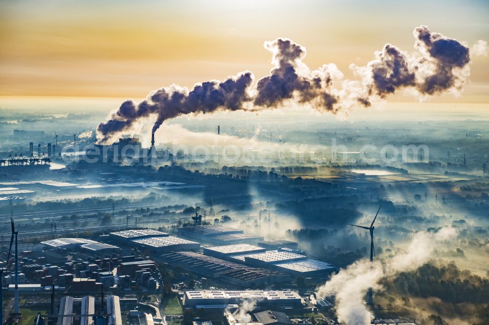 Aerial image Hamburg - Power plants and exhaust towers of thermal power station Vattenfall Tiefstack in Hamburg Moorburg, Germany