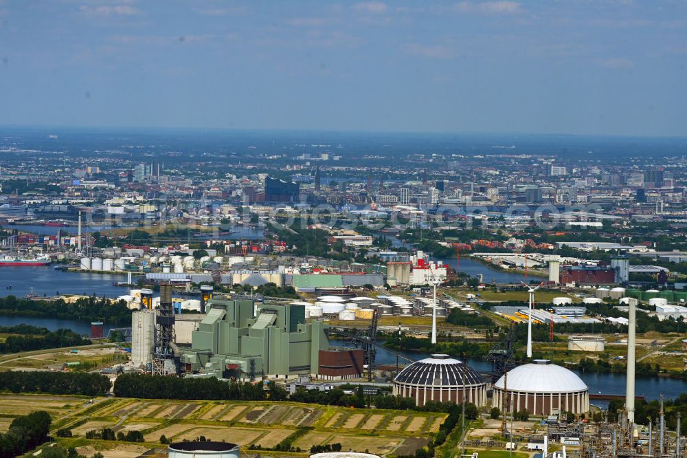 Aerial image Hamburg - Power plants and exhaust towers of thermal power station Vattenfall Tiefstack in Hamburg Moorburg, Germany