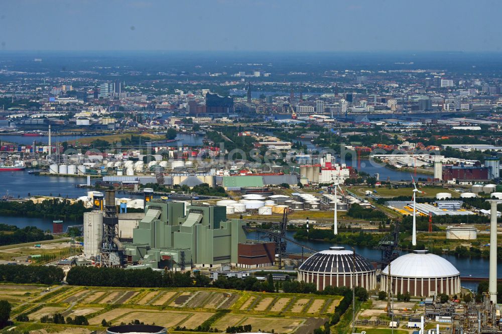 Aerial photograph Hamburg - Power plants and exhaust towers of thermal power station Vattenfall Tiefstack in Hamburg Moorburg, Germany