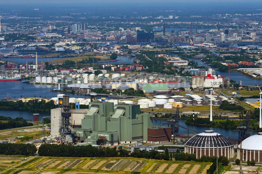 Hamburg from above - Power plants and exhaust towers of thermal power station Vattenfall Tiefstack in Hamburg Moorburg, Germany