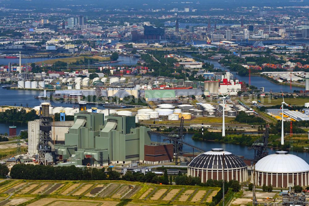 Aerial image Hamburg - Power plants and exhaust towers of thermal power station Vattenfall Tiefstack in Hamburg Moorburg, Germany