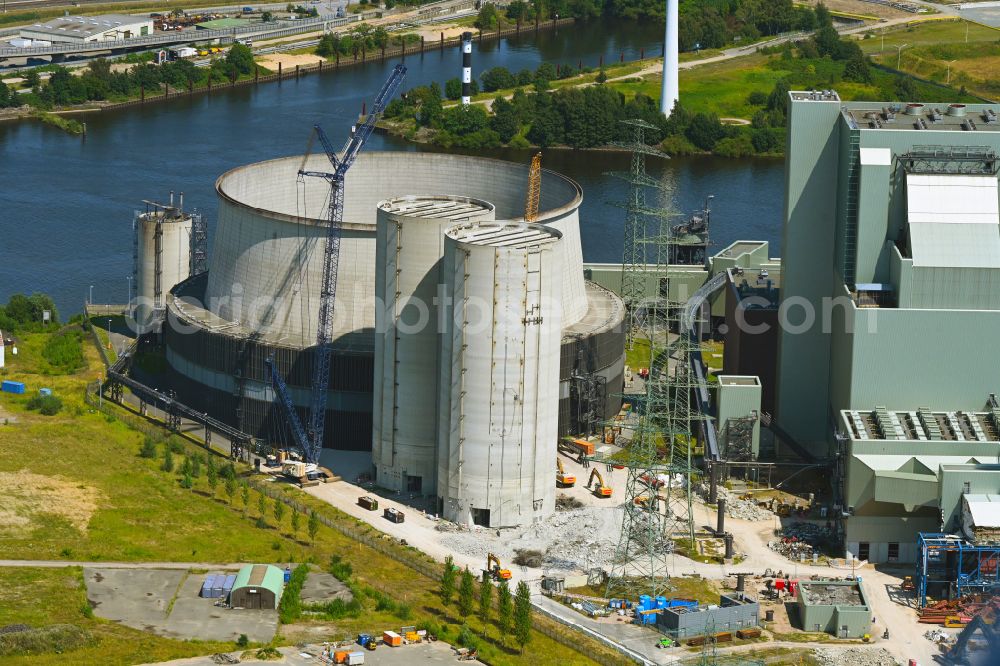 Aerial photograph Hamburg - Power plants and exhaust towers of thermal power station Vattenfall Tiefstack in Hamburg Moorburg, Germany