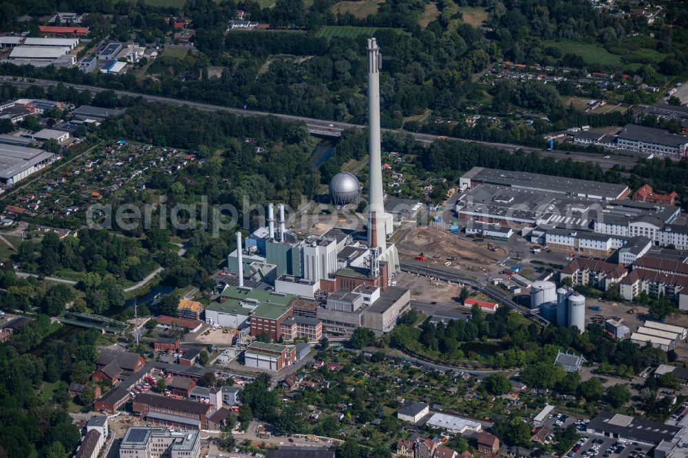 Aerial image Braunschweig - Power plants and exhaust towers of coal thermal power station in Brunswick in the state Lower Saxony, Germany