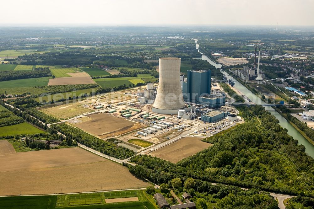 Aerial image Datteln - Power plants and exhaust towers of coal thermal power station Datteln 4 Uniper Kraftwerk Im Loeringhof in Datteln in the state North Rhine-Westphalia, Germany