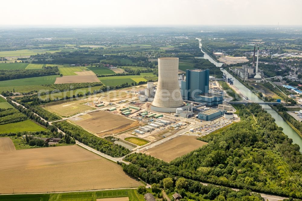 Aerial photograph Datteln - Power plants and exhaust towers of coal thermal power station Datteln 4 Uniper Kraftwerk Im Loeringhof in Datteln in the state North Rhine-Westphalia, Germany