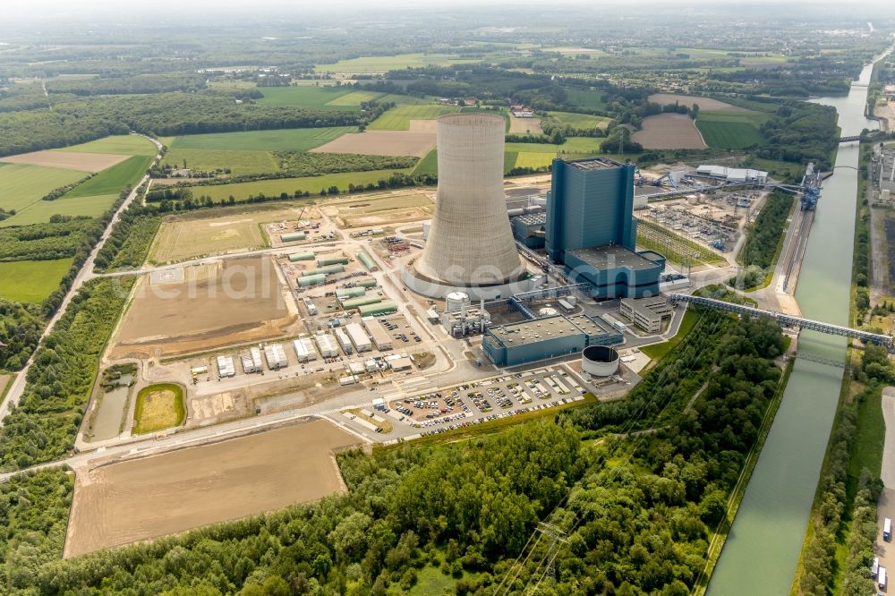 Aerial image Datteln - Power plants and exhaust towers of coal thermal power station Datteln 4 Uniper Kraftwerk Im Loeringhof in Datteln in the state North Rhine-Westphalia, Germany