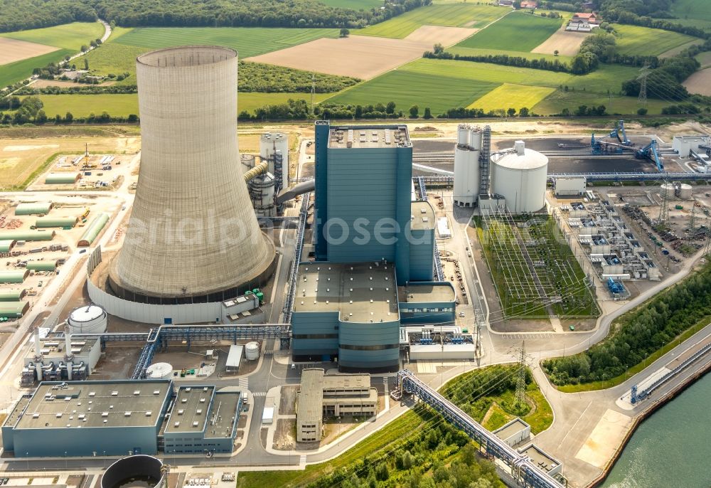 Aerial photograph Datteln - Power plants and exhaust towers of coal thermal power station Datteln 4 Uniper Kraftwerk Im Loeringhof in Datteln in the state North Rhine-Westphalia, Germany